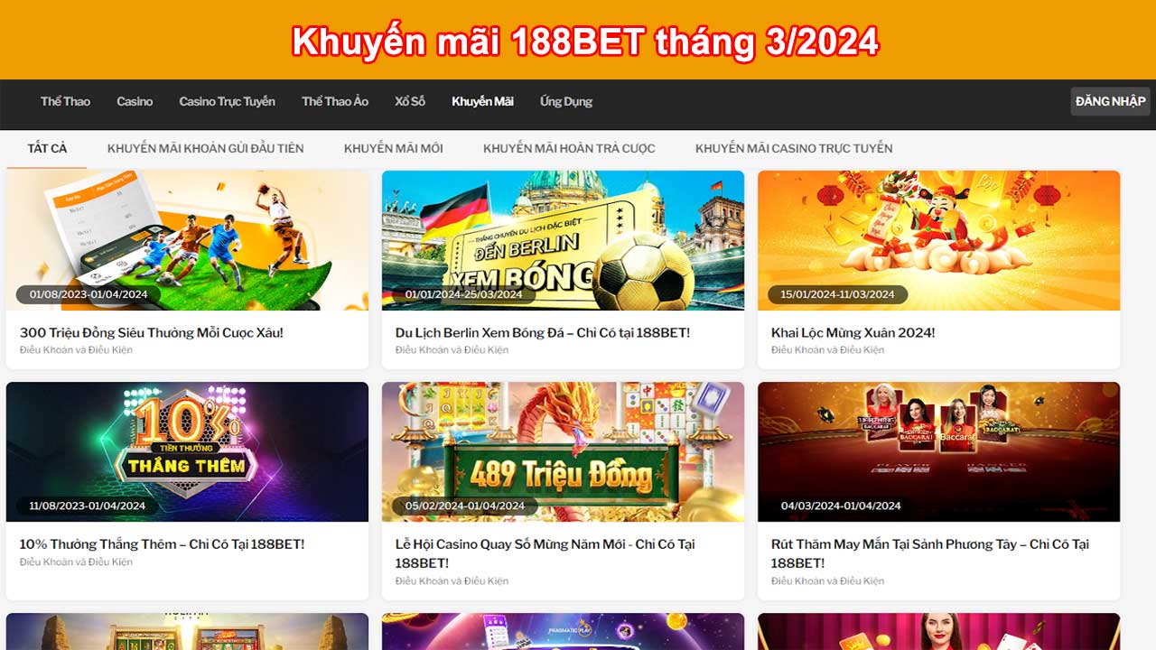 Khuyến mãi 188BET tháng 3/2024